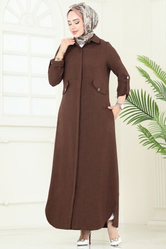 moda selvim Abaya 2681SL432 Brown - Thumbnail