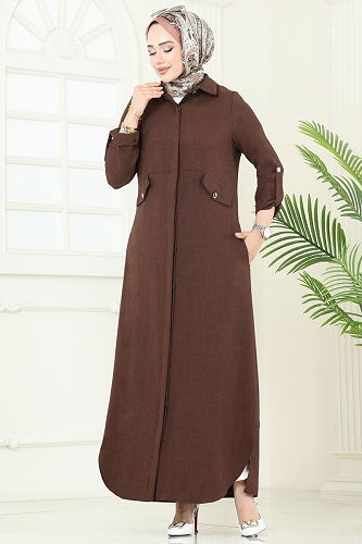 moda selvim عباءة بني 2681SL432 - Thumbnail