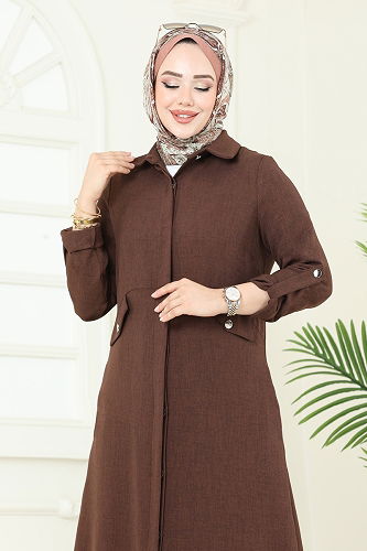 moda selvim عباءة بني 2681SL432 - Thumbnail
