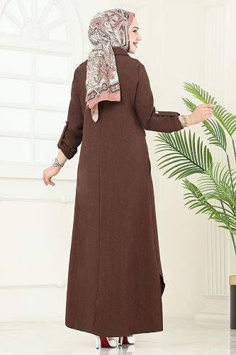moda selvim عباءة بني 2681SL432 - Thumbnail