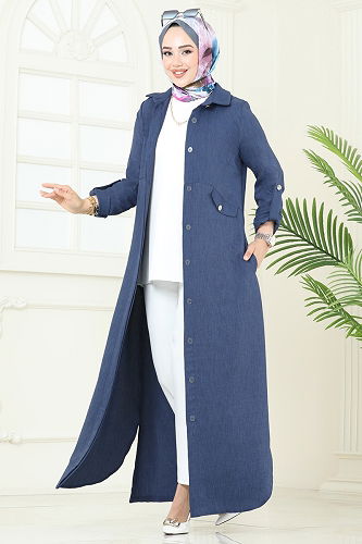 moda selvim Abaya 2681SL432 Indigo - Thumbnail