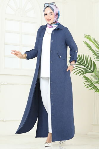 moda selvim عباءة ازرق 2681SL432 - Thumbnail