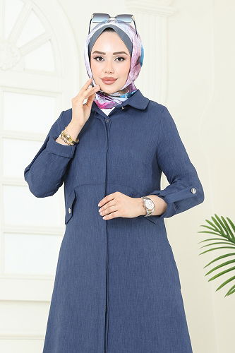 moda selvim عباءة ازرق 2681SL432 - Thumbnail