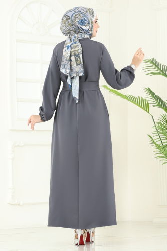 moda selvim عباءة رمادي غامق 2682SL432 - Thumbnail