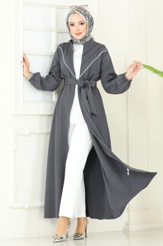 moda selvim عباءة رمادي غامق 2682SL432 - Thumbnail
