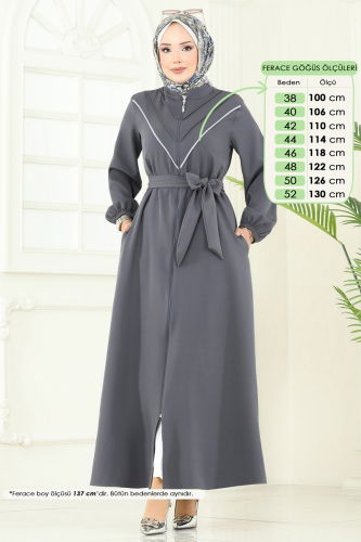 moda selvim عباءة رمادي غامق 2682SL432 - Thumbnail