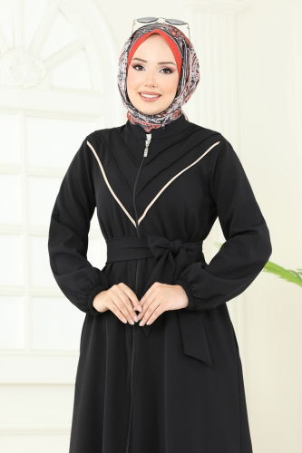 moda selvim Abaya 2682SL432 Black - Thumbnail