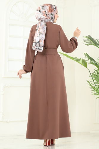 moda selvim عباءة بني فاتح 2682SL432 - Thumbnail