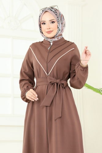 moda selvim عباءة بني فاتح 2682SL432 - Thumbnail