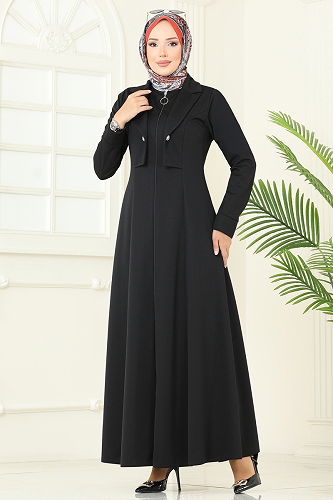 moda selvim Abaya 2698SL432 Black - Thumbnail