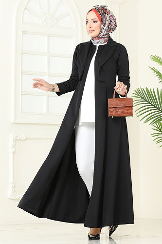 moda selvim Abaya 2698SL432 Black - Thumbnail