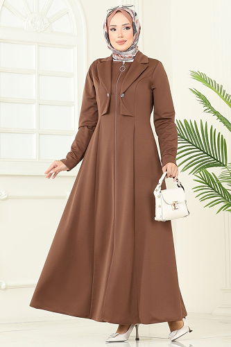 moda selvim Abaya 2698SL432 Light Brown - Thumbnail