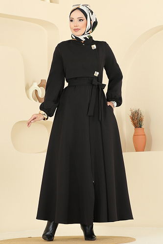moda selvim عباءة أسود 2726SL432 - Thumbnail