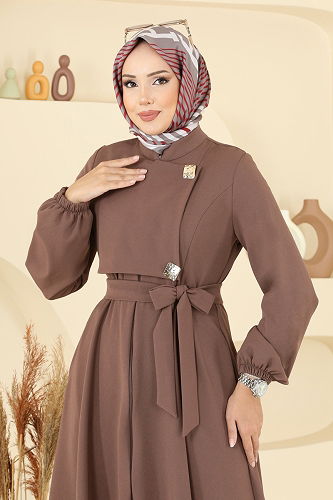 moda selvim عباءة بيج غامق 2726SL432 - Thumbnail