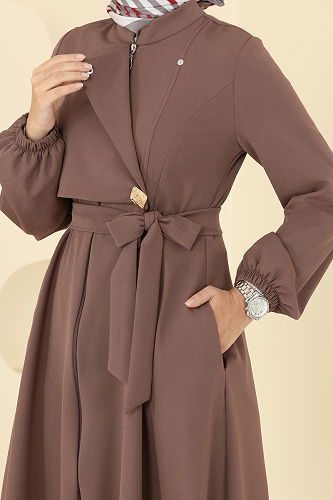 moda selvim عباءة بيج غامق 2726SL432 - Thumbnail