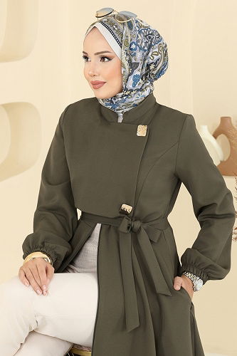 moda selvim عباءة اخضر عفني 2726SL432 - Thumbnail