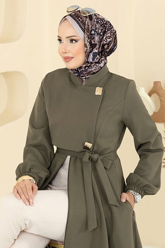 moda selvim عباءة أخضر عفني فاتح 2726SL432 - Thumbnail