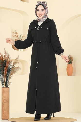 moda selvim Abaya 2737SL432 Black - Thumbnail