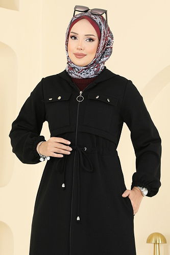 moda selvim Abaya 2738SL432 Black - Thumbnail
