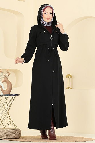 moda selvim Abaya 2738SL432 Black - Thumbnail