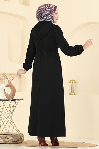 moda selvim Abaya 2738SL432 Black - Thumbnail