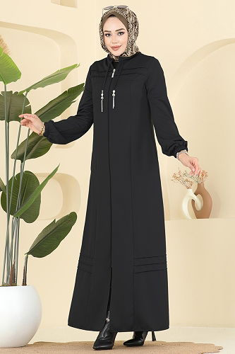 moda selvim Abaya 2739SL432 Black - Thumbnail