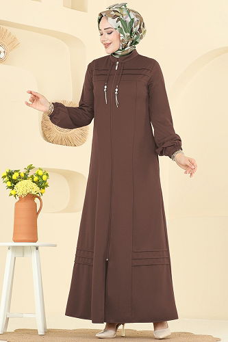 moda selvim Abaya 2739SL432 Brown - Thumbnail