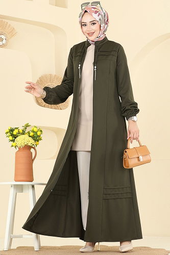 moda selvim عباءة اخضر عفني 2739SL432 - Thumbnail