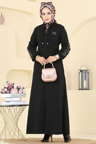 moda selvim عباءة أسود 2753SL432 - Thumbnail