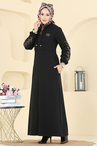 moda selvim عباءة أسود 2753SL432 - Thumbnail