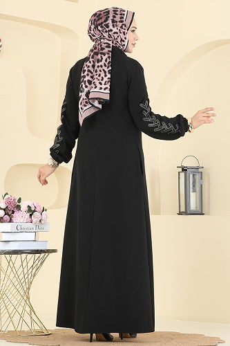 moda selvim عباءة أسود 2753SL432 - Thumbnail