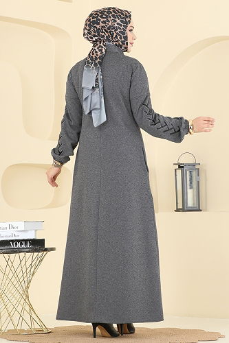 moda selvim عباءة رمادي 2753SL432 - Thumbnail