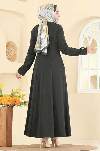 moda selvim عباءة اخضر عفني 2756SL432 - Thumbnail