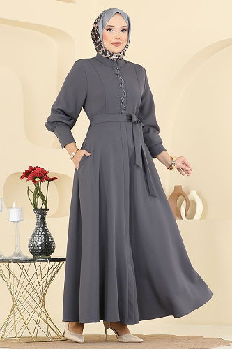 moda selvim Abaya 2760SL432 Anthracite - Thumbnail