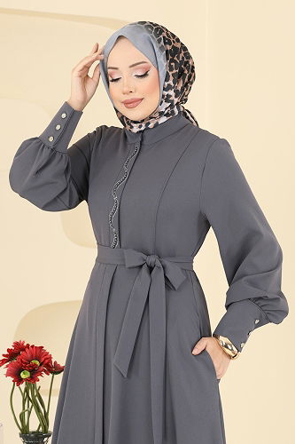 moda selvim Abaya 2760SL432 Anthracite - Thumbnail