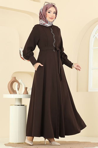 moda selvim Abaya 2760SL432 Bitter Brown - Thumbnail