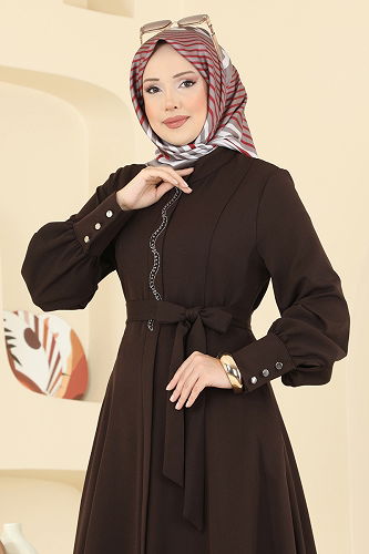moda selvim Abaya 2760SL432 Bitter Brown - Thumbnail