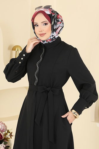 moda selvim Abaya 2760SL432 Black - Thumbnail