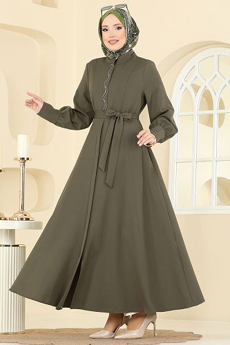 moda selvim عباءة اخضر عفني 2760SL432 - Thumbnail