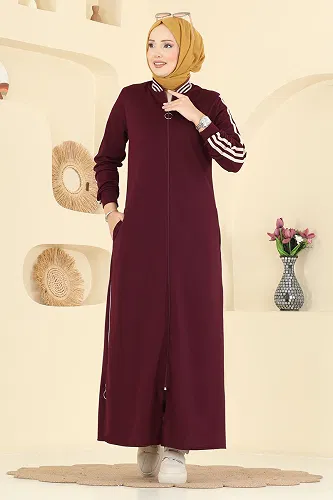 moda selvim Abaya 2762SL432 Burgundy - Thumbnail