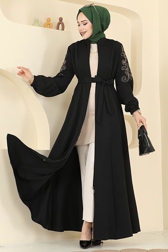 moda selvim Abaya 2768SL432 Black - Thumbnail
