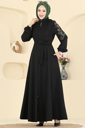 moda selvim Abaya 2768SL432 Black - Thumbnail