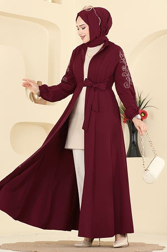 moda selvim Abaya 2768SL432 Burgundy - Thumbnail