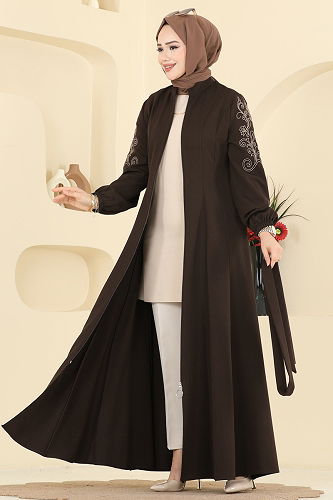 moda selvim عباءة بني غامق 2768SL432 - Thumbnail