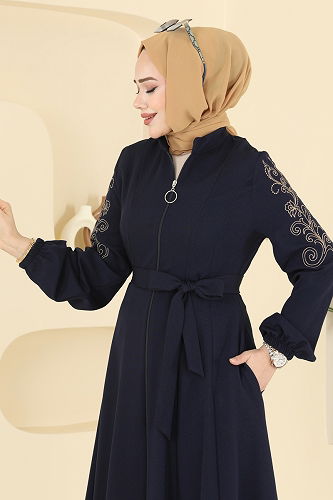 moda selvim Abaya 2768SL432 Navy Blue - Thumbnail