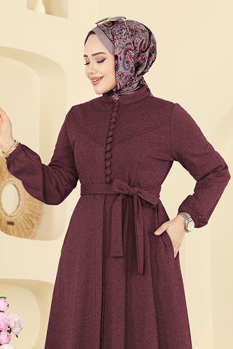 moda selvim عباءة خمري 2769SL432 - Thumbnail