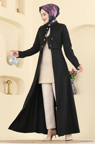 moda selvim عباءة رمادي غامق 2771SL432 - Thumbnail