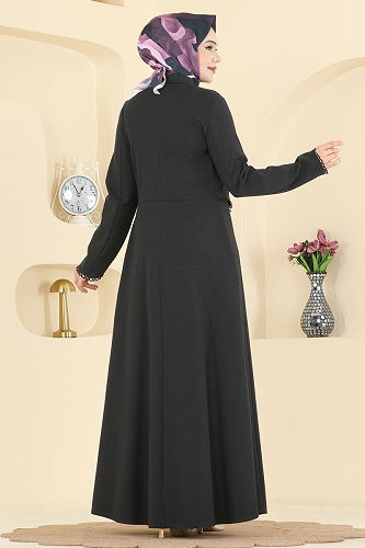 moda selvim عباءة رمادي غامق 2771SL432 - Thumbnail