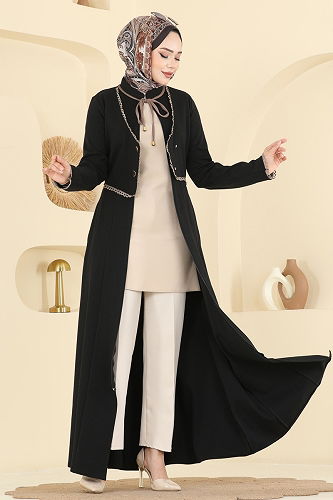 moda selvim Abaya 2771SL432 Black - Thumbnail