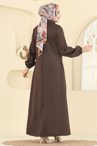 moda selvim عباءة بني 2779SL432 - Thumbnail